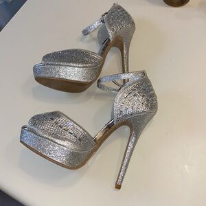 Elegant Silver Peep-Toe Heels